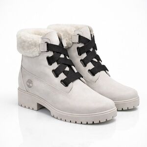 Timberland $230 Jayne Shearling Waterproof Boots Light Taupe Nubuck Women’s 7.5